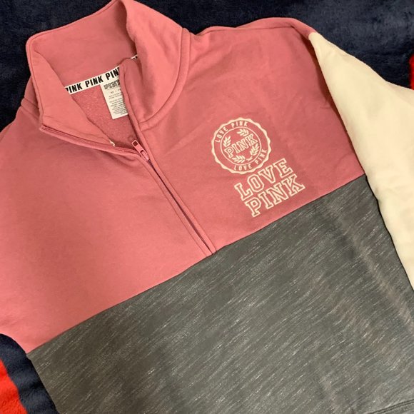 PINK Victoria Secret pink, grey, white quarter zip - size XS - Picture 1 of 5